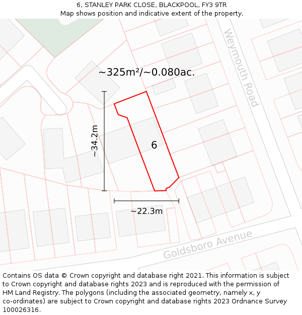 6, STANLEY PARK CLOSE, BLACKPOOL, FY3 9TR: Plot and title map