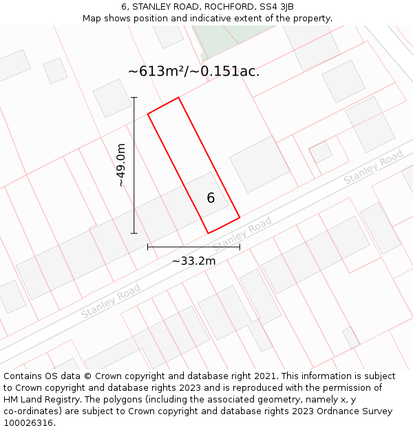 6, STANLEY ROAD, ROCHFORD, SS4 3JB: Plot and title map