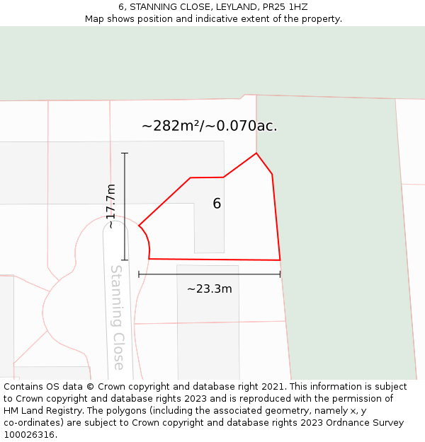 6, STANNING CLOSE, LEYLAND, PR25 1HZ: Plot and title map