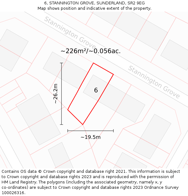 6, STANNINGTON GROVE, SUNDERLAND, SR2 9EG: Plot and title map