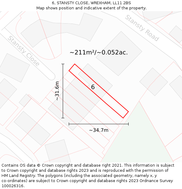 6, STANSTY CLOSE, WREXHAM, LL11 2BS: Plot and title map