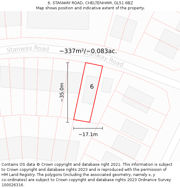 6, STANWAY ROAD, CHELTENHAM, GL51 6BZ: Plot and title map