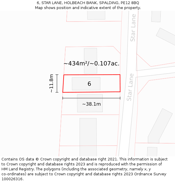 6, STAR LANE, HOLBEACH BANK, SPALDING, PE12 8BQ: Plot and title map