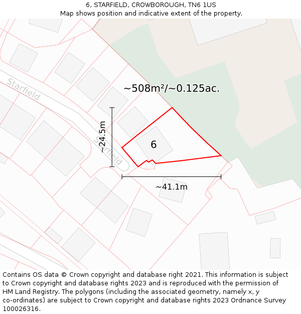 6, STARFIELD, CROWBOROUGH, TN6 1US: Plot and title map