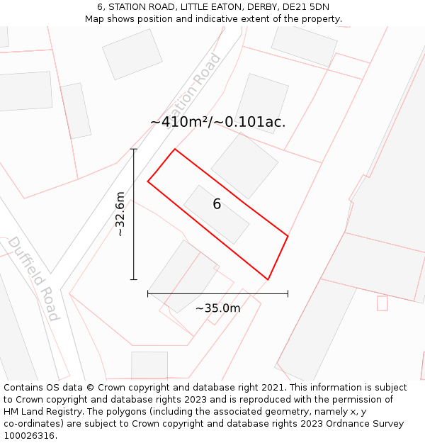 6, STATION ROAD, LITTLE EATON, DERBY, DE21 5DN: Plot and title map