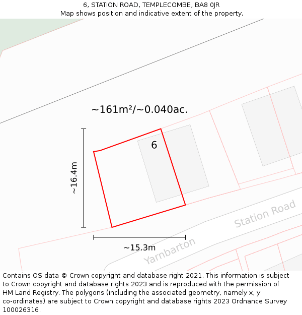 6, STATION ROAD, TEMPLECOMBE, BA8 0JR: Plot and title map