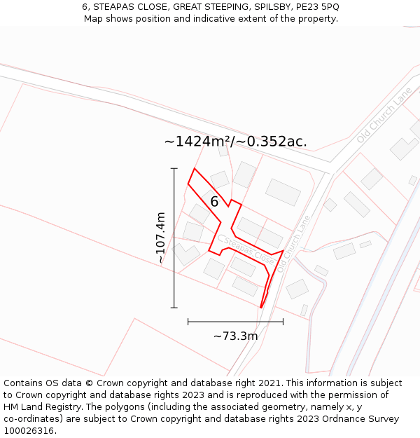 6, STEAPAS CLOSE, GREAT STEEPING, SPILSBY, PE23 5PQ: Plot and title map