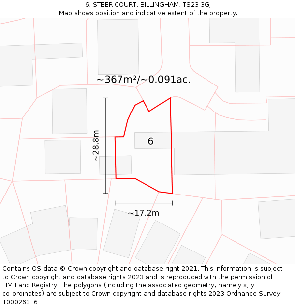 6, STEER COURT, BILLINGHAM, TS23 3GJ: Plot and title map