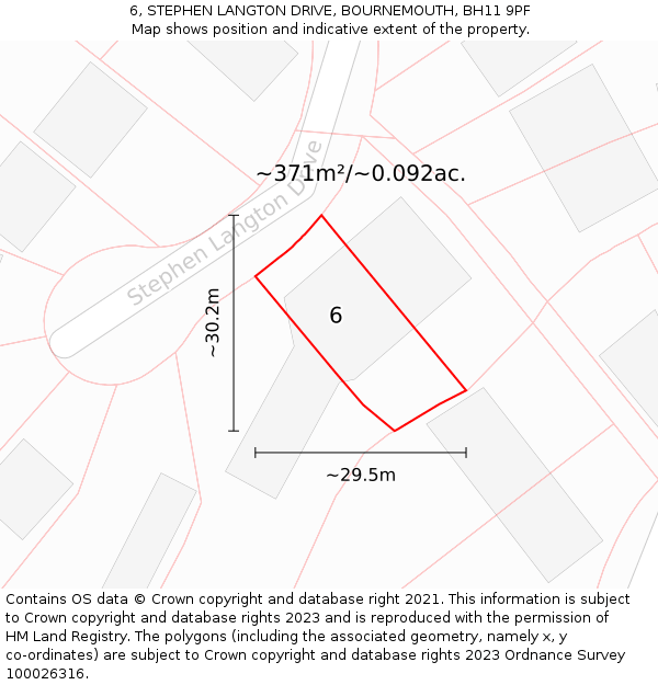 6, STEPHEN LANGTON DRIVE, BOURNEMOUTH, BH11 9PF: Plot and title map