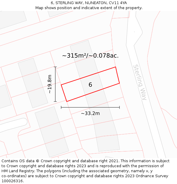 6, STERLING WAY, NUNEATON, CV11 4YA: Plot and title map