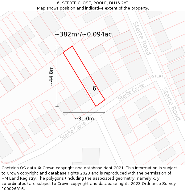 6, STERTE CLOSE, POOLE, BH15 2AT: Plot and title map