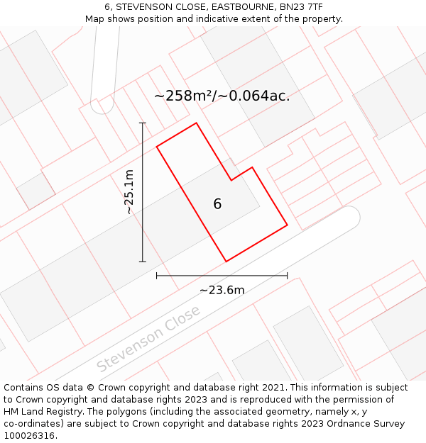 6, STEVENSON CLOSE, EASTBOURNE, BN23 7TF: Plot and title map