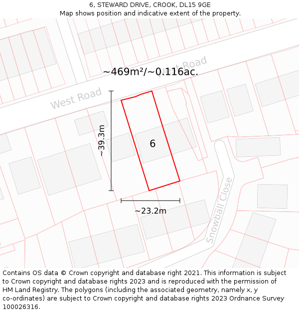 6, STEWARD DRIVE, CROOK, DL15 9GE: Plot and title map