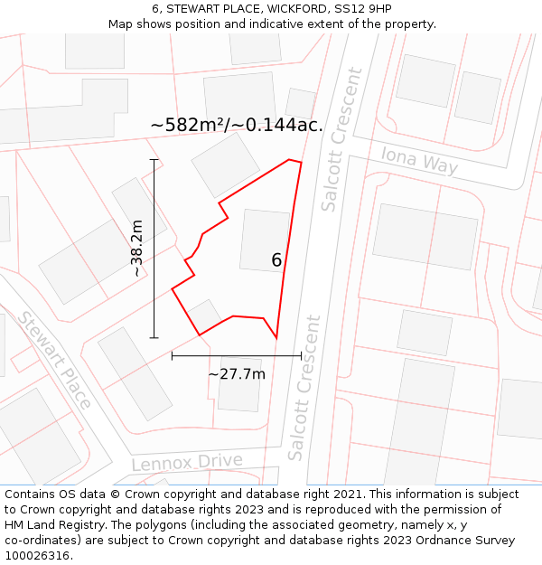 6, STEWART PLACE, WICKFORD, SS12 9HP: Plot and title map