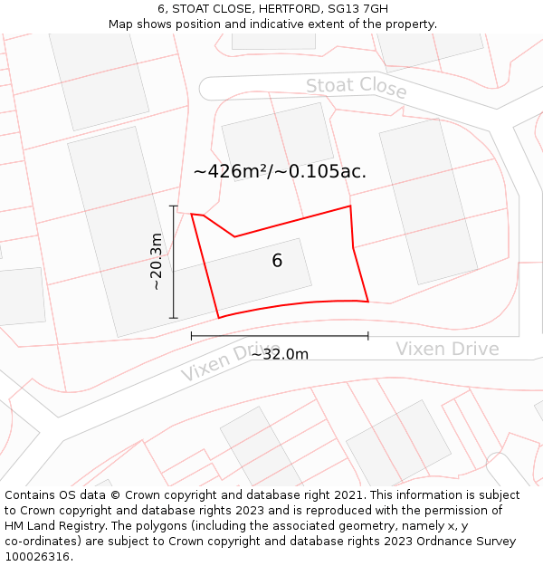 6, STOAT CLOSE, HERTFORD, SG13 7GH: Plot and title map