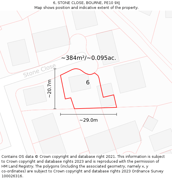 6, STONE CLOSE, BOURNE, PE10 9XJ: Plot and title map