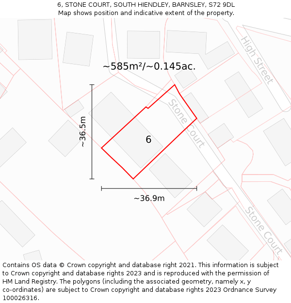 6, STONE COURT, SOUTH HIENDLEY, BARNSLEY, S72 9DL: Plot and title map