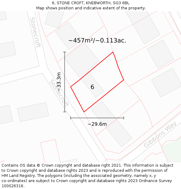 6, STONE CROFT, KNEBWORTH, SG3 6BL: Plot and title map