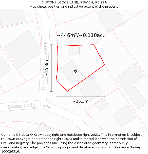 6, STONE LODGE LANE, IPSWICH, IP2 9PA: Plot and title map