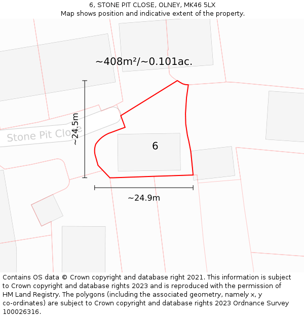 6, STONE PIT CLOSE, OLNEY, MK46 5LX: Plot and title map