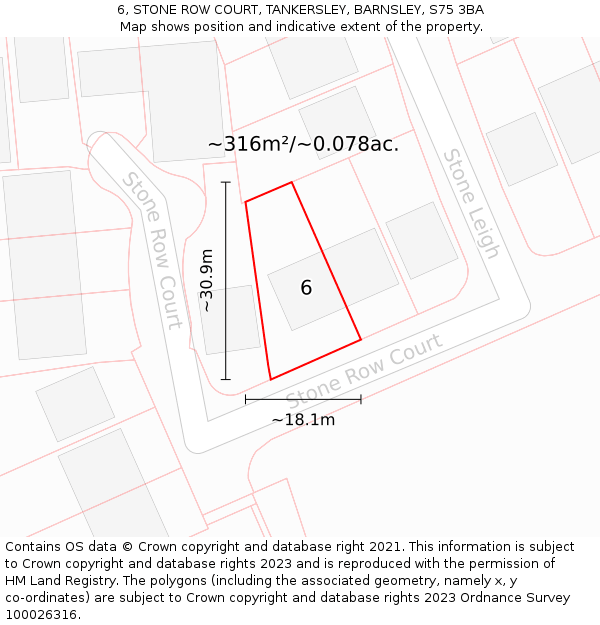 6, STONE ROW COURT, TANKERSLEY, BARNSLEY, S75 3BA: Plot and title map