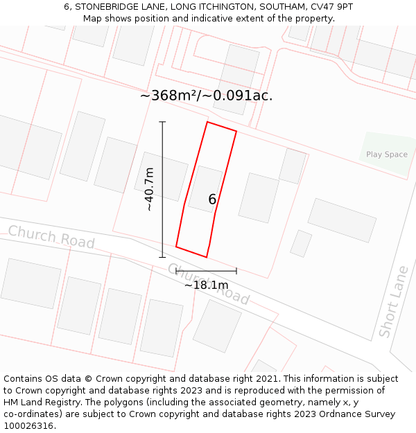 6, STONEBRIDGE LANE, LONG ITCHINGTON, SOUTHAM, CV47 9PT: Plot and title map