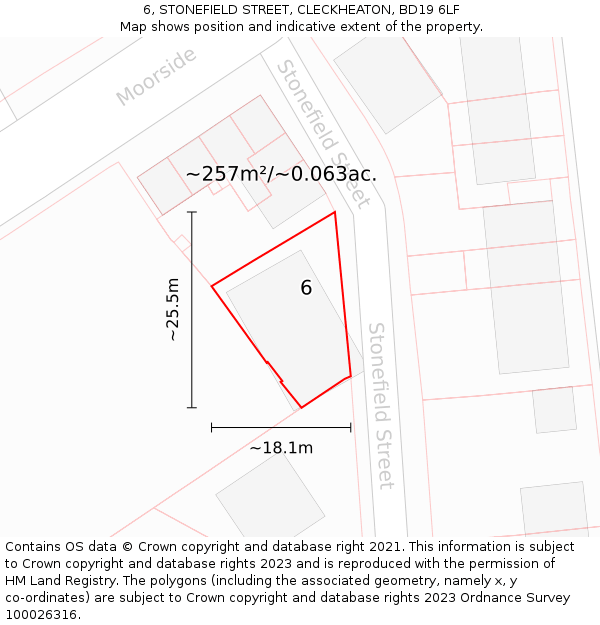 6, STONEFIELD STREET, CLECKHEATON, BD19 6LF: Plot and title map