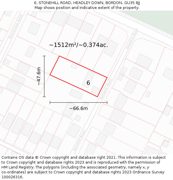 6, STONEHILL ROAD, HEADLEY DOWN, BORDON, GU35 8JJ: Plot and title map