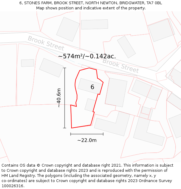 6, STONES FARM, BROOK STREET, NORTH NEWTON, BRIDGWATER, TA7 0BL: Plot and title map