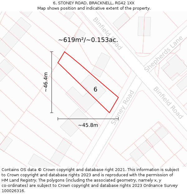 6, STONEY ROAD, BRACKNELL, RG42 1XX: Plot and title map