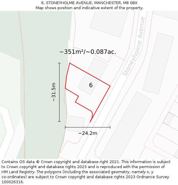 6, STONEYHOLME AVENUE, MANCHESTER, M8 0BX: Plot and title map