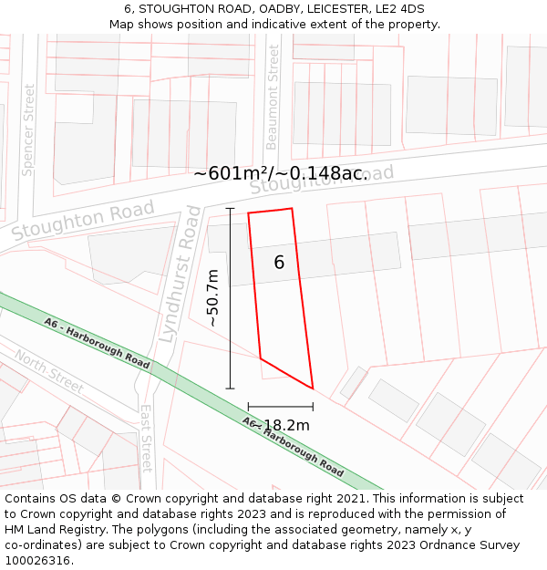 6, STOUGHTON ROAD, OADBY, LEICESTER, LE2 4DS: Plot and title map