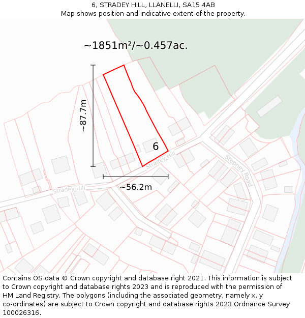 6, STRADEY HILL, LLANELLI, SA15 4AB: Plot and title map