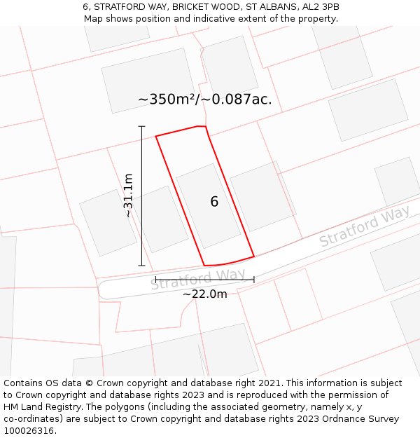 6, STRATFORD WAY, BRICKET WOOD, ST ALBANS, AL2 3PB: Plot and title map