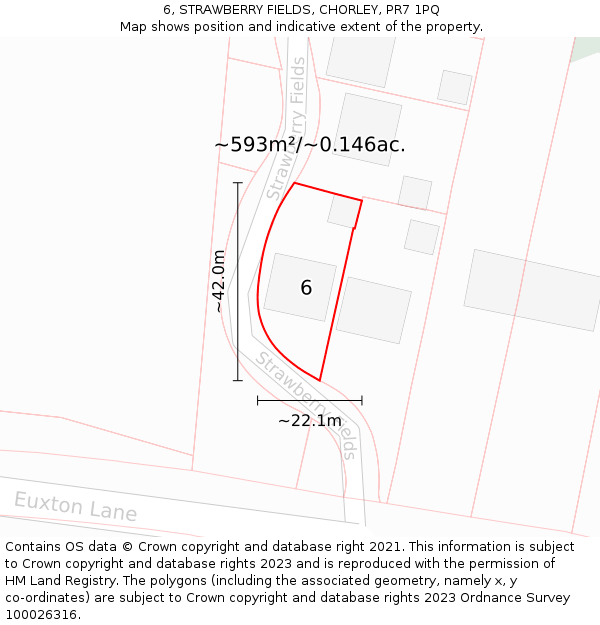 6, STRAWBERRY FIELDS, CHORLEY, PR7 1PQ: Plot and title map