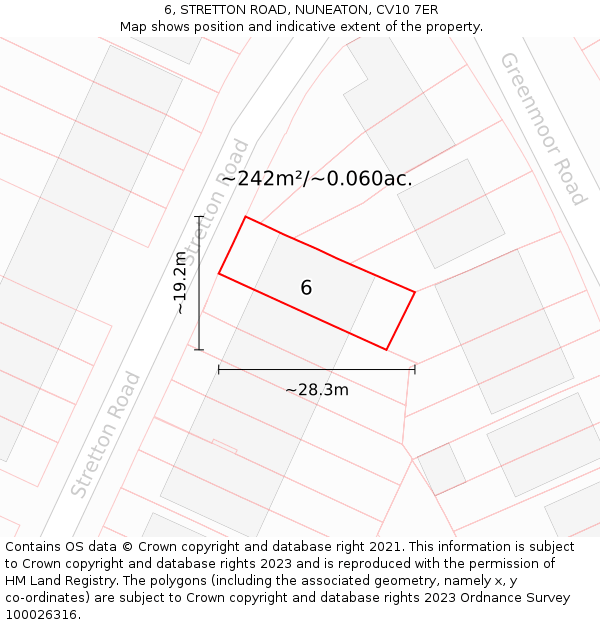 6, STRETTON ROAD, NUNEATON, CV10 7ER: Plot and title map