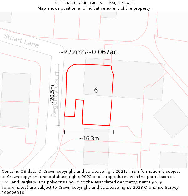 6, STUART LANE, GILLINGHAM, SP8 4TE: Plot and title map