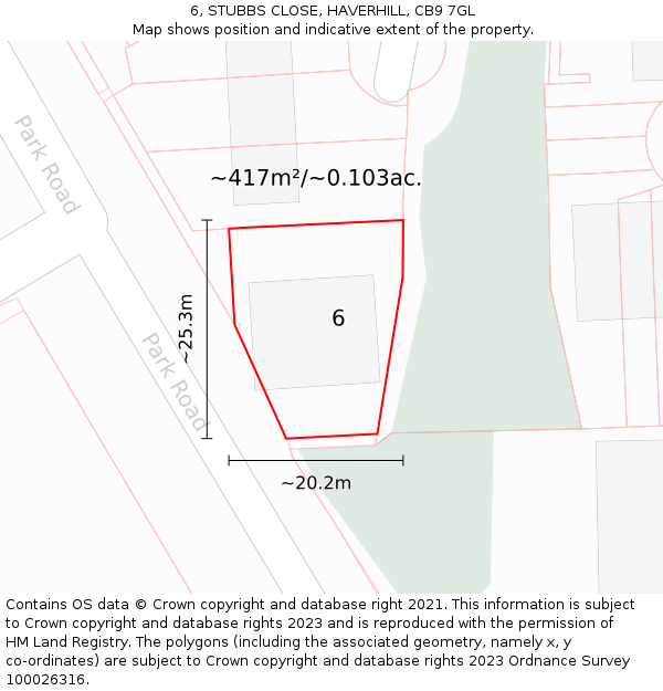 6, STUBBS CLOSE, HAVERHILL, CB9 7GL: Plot and title map