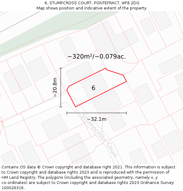 6, STUMPCROSS COURT, PONTEFRACT, WF8 2DG: Plot and title map