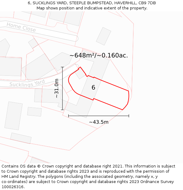 6, SUCKLINGS YARD, STEEPLE BUMPSTEAD, HAVERHILL, CB9 7DB: Plot and title map