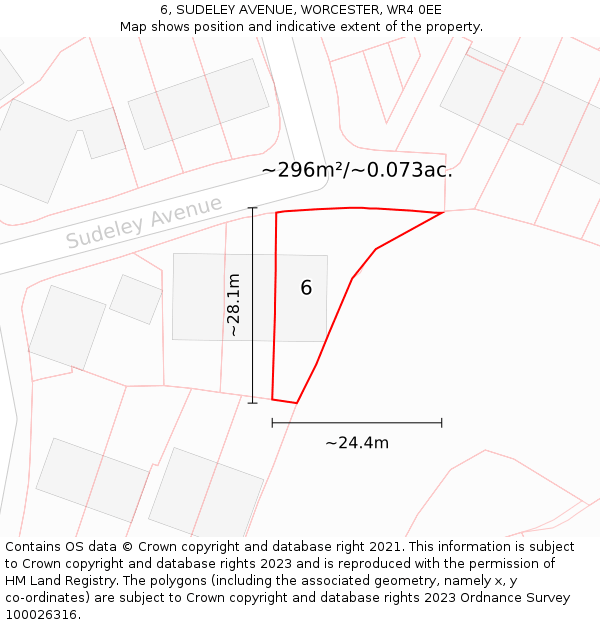 6, SUDELEY AVENUE, WORCESTER, WR4 0EE: Plot and title map