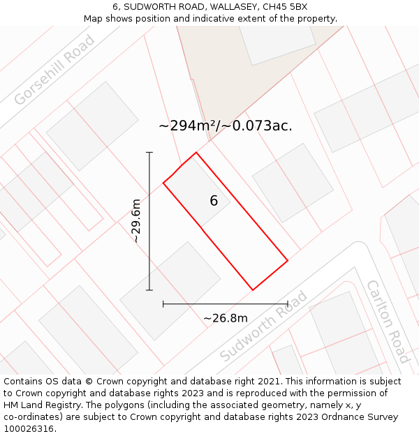 6, SUDWORTH ROAD, WALLASEY, CH45 5BX: Plot and title map