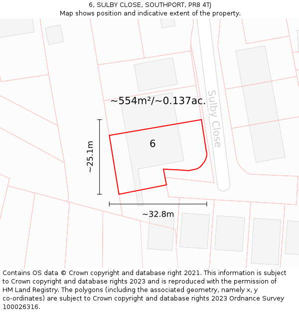 6, SULBY CLOSE, SOUTHPORT, PR8 4TJ: Plot and title map