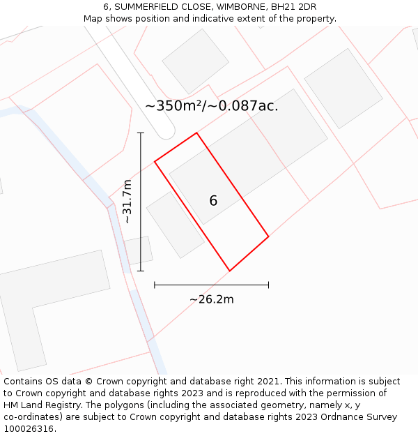 6, SUMMERFIELD CLOSE, WIMBORNE, BH21 2DR: Plot and title map