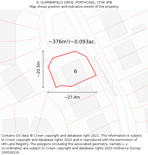 6, SUMMERFIELD DRIVE, PORTHCAWL, CF36 3PB: Plot and title map