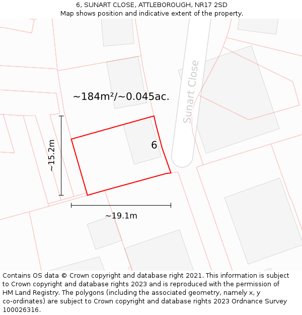 6, SUNART CLOSE, ATTLEBOROUGH, NR17 2SD: Plot and title map