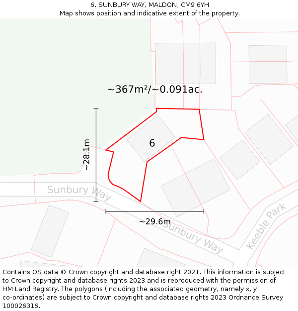 6, SUNBURY WAY, MALDON, CM9 6YH: Plot and title map