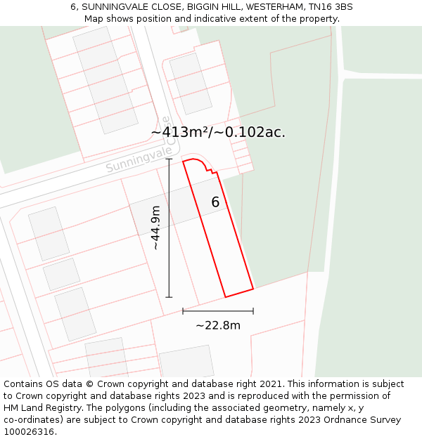 6, SUNNINGVALE CLOSE, BIGGIN HILL, WESTERHAM, TN16 3BS: Plot and title map