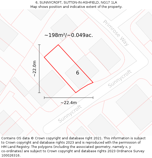 6, SUNNYCROFT, SUTTON-IN-ASHFIELD, NG17 1LA: Plot and title map