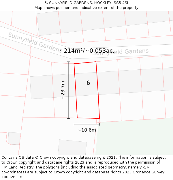 6, SUNNYFIELD GARDENS, HOCKLEY, SS5 4SL: Plot and title map